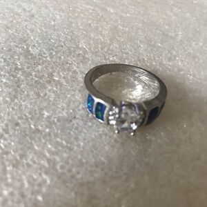 Elegant Silver and Blue inlay opal  Women's Ring